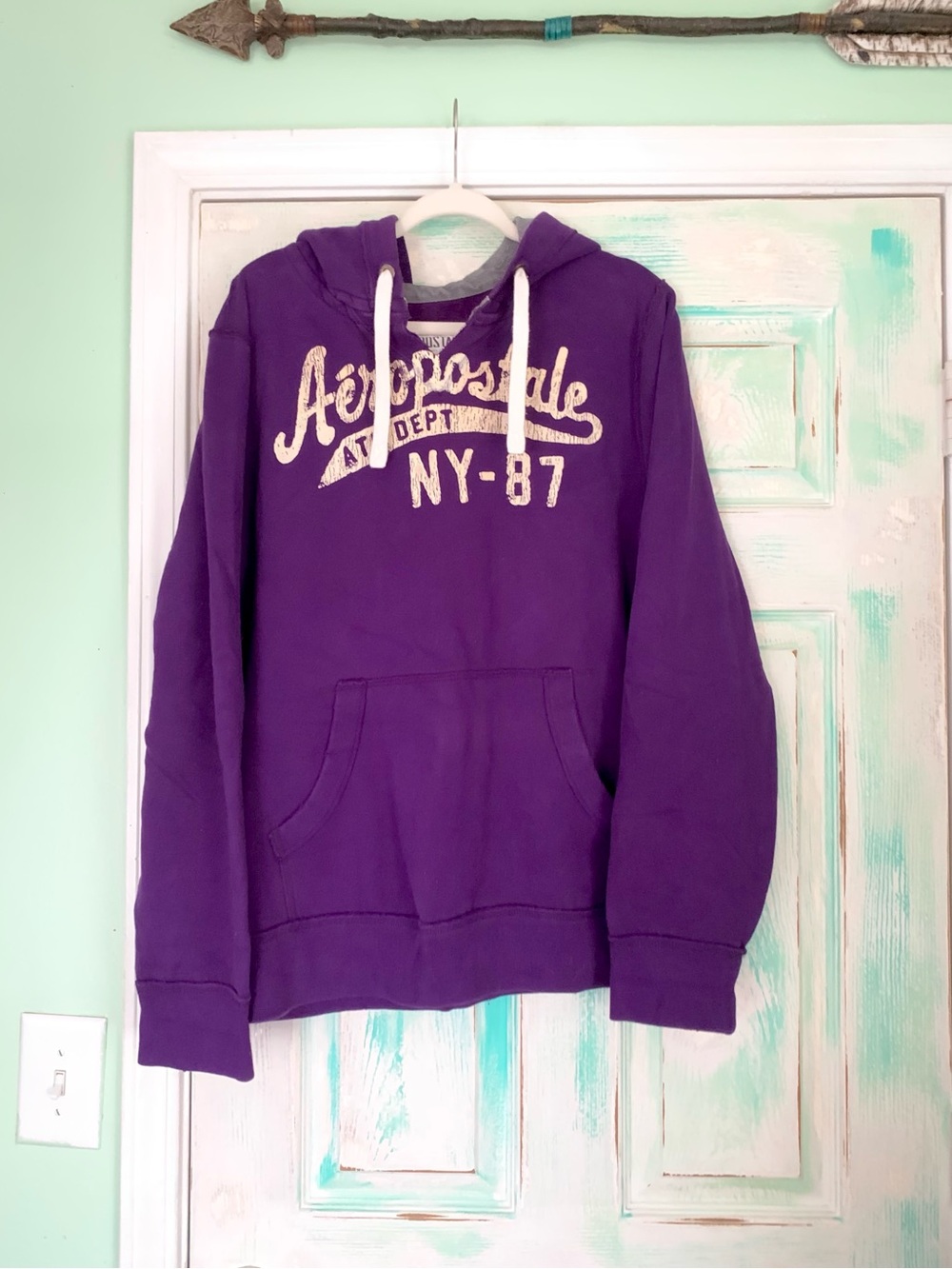 Men’s Aeropostale Purple/Grey Logo Embroidered Pullover Hoodie XL